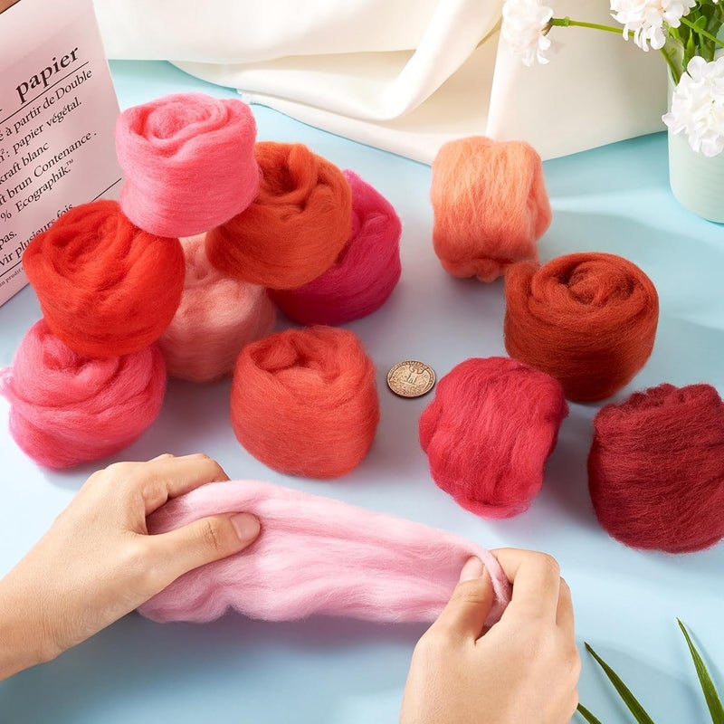 Boutigem 12 Colors 2.11oz Red Wool Roving, Felting Wool for DIY Craft, Needle Felting Wool Supplies, Spinning Wool Roving for Needle Felting, Fiber Wool Yarn for Hand Spinning, Weaving and Blending - Image 4